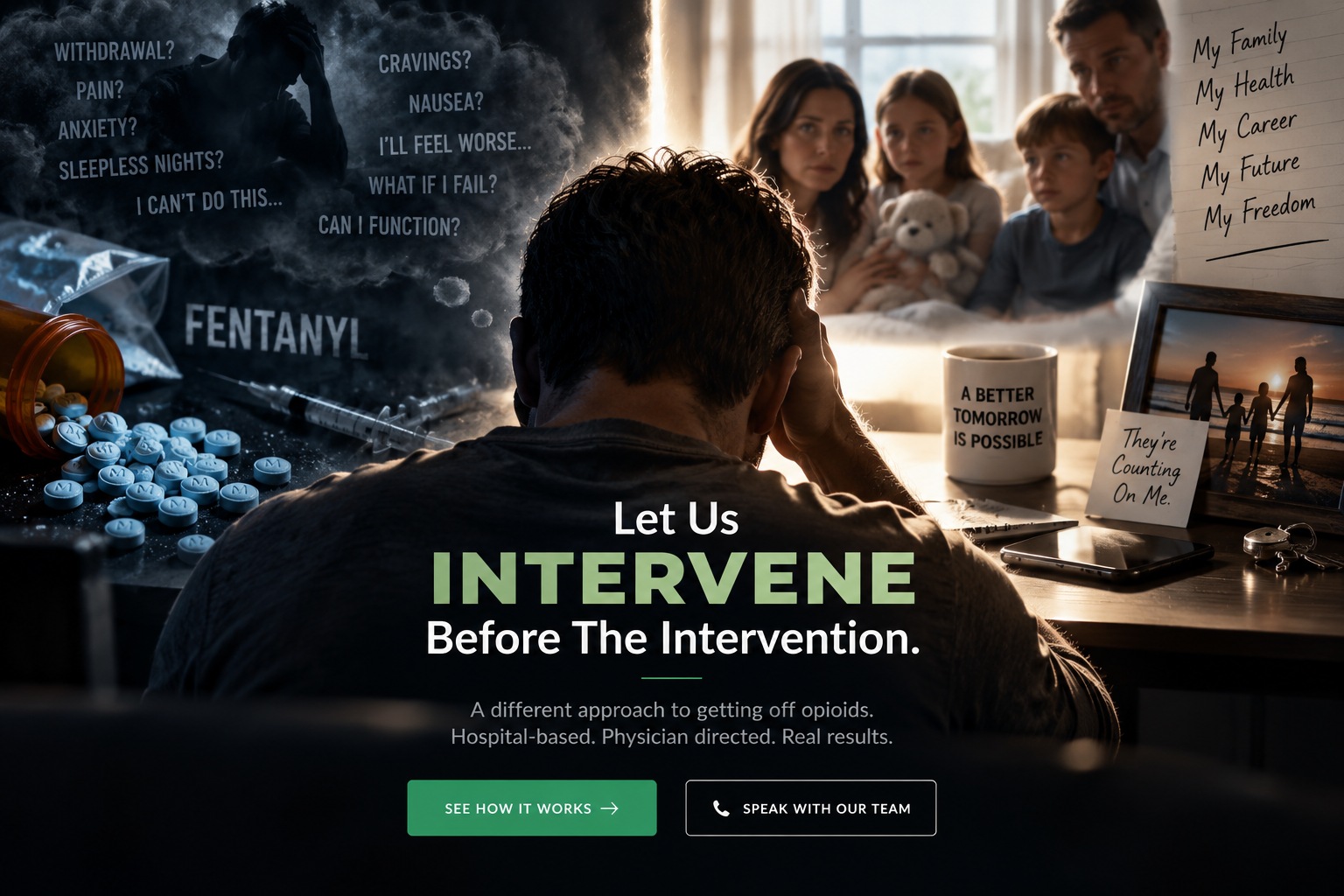A person thinking about opioid withdrawal, family, health and the future